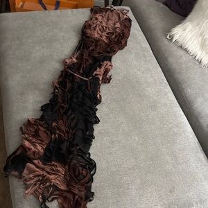 Brown and Black Ruffled Scarf Dress